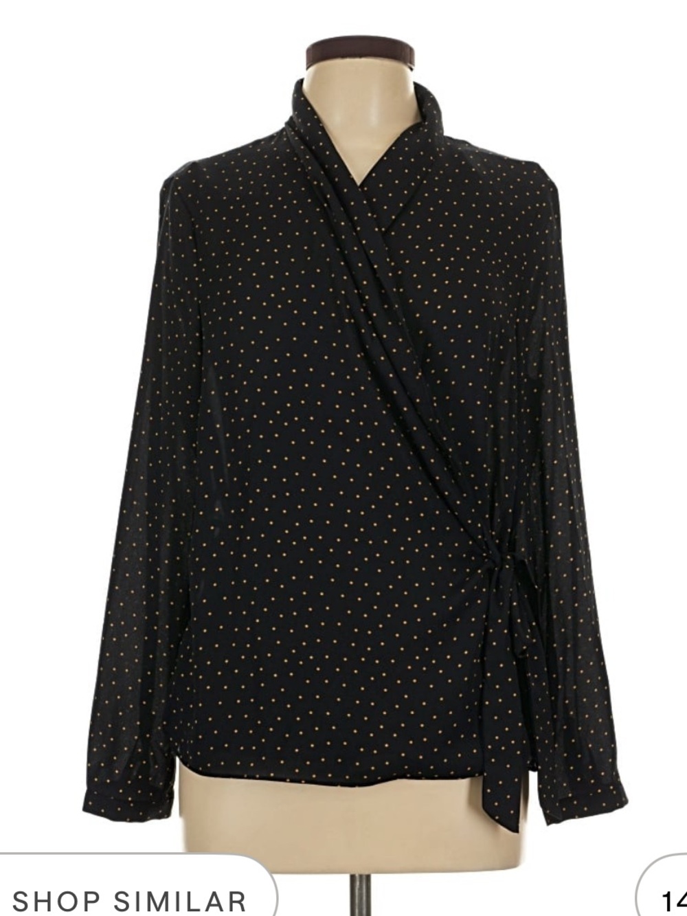 🍂 Black Gold Dot Wrap-Style Long-Sleeve Top